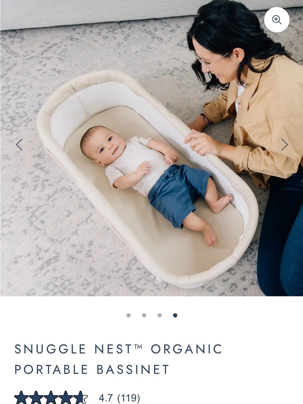 Snuggle Nest Organic Portable Bassinet - Cream - Picture 4 of 5